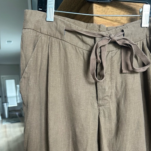 FREE PEOPLE Brown Linen Drawstring Cropped Trousers Boho Office Travel Work Sz 2 - Picture 4 of 10